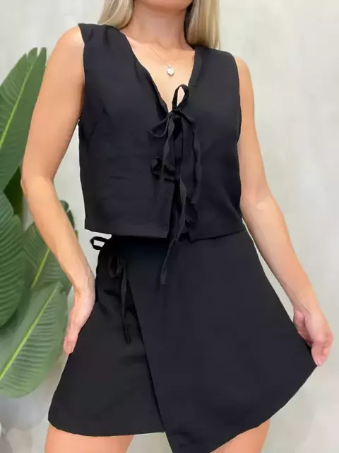 Conjunto Feminino Marant Short Saia e Cropped Amarração Marcela Ref. 1293