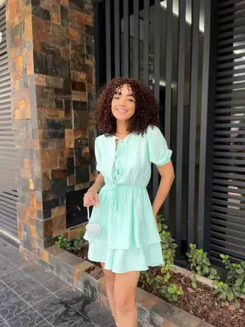 Macaquinho Feminino em Viscoamida Manga Curta com Amarração Tatiara Ref. 1285 Tamanho:Único;Cor:Preto