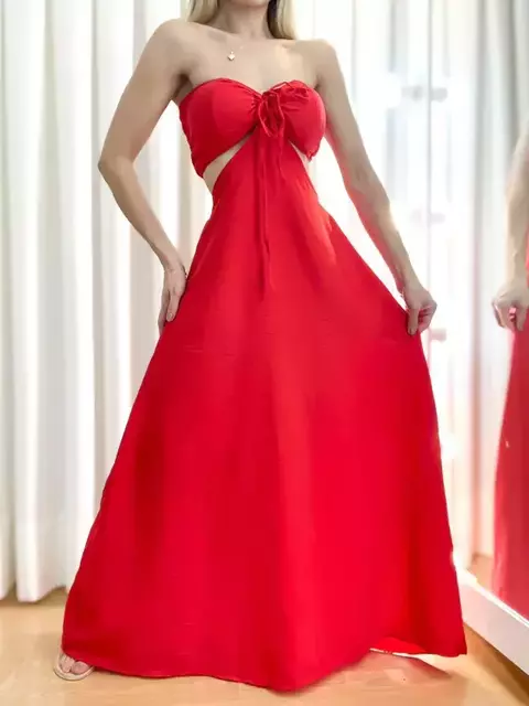 Vestido Conjunto Feminino Longo Cropped Amarração Luara Ref. 1207 Tamanho:Único;Cor:Vermelho