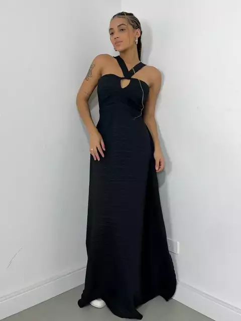 Vestido Feminino Longo em Duna com Amarração Kimberly Ref. 1340 Tamanho:Único;Cor:Bege