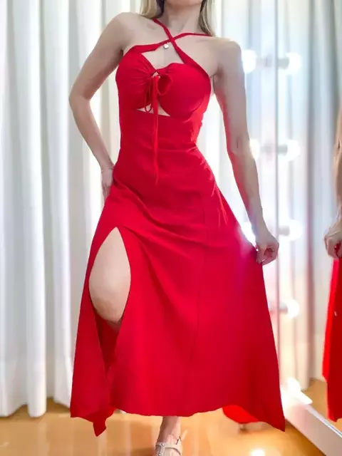 Vestido Feminino Longo em Viscolinho com Amarração Sabrina Ref. 1128