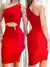 Vestido Feminino Midi em Prada Ombro Único Plissado Bianca Ref. 1321 Tamanho:Único;Cor:Vermelho na internet