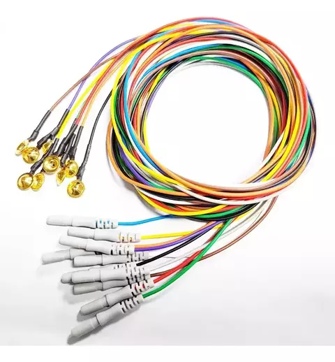 Kit Eletrodos Leadwire EEG 10 vias Tipo CUP Dourado 1,5M