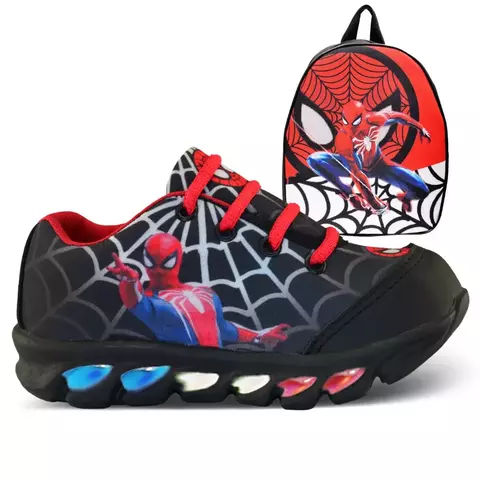 tenis de led infantil masculino homem aranha com luzinha meninos mais mochila