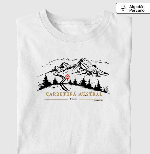 CAMISETA CARRETERA AUSTRAL CHILE- ALGODÃO PERUANO na internet