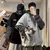 Hoodies masculino falso moletom de duas peças outono costura coreano solto cont na internet
