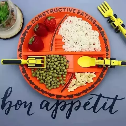 Cantinho da Obra | Kit de Prato e Talheres de Construção