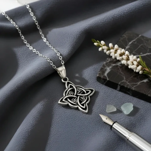 Collar Cadena + Dije Nudo De Bruja Amuleto Protección Premium