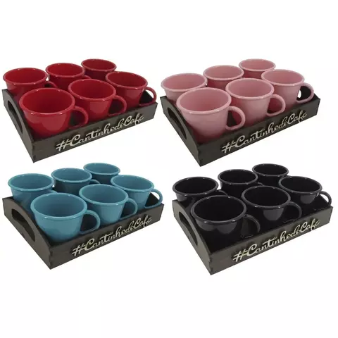 Kit Bandeja C/ 6 Xícaras Cantinho do Café - comprar online
