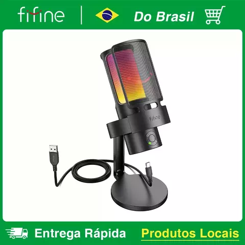 FIFINE Ampligame A8 PLUS USB MIC com RGB, 3 Cápsulas Contraláveis, 4 Pentes Po