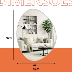 Espelho Decorativo Orgânico Adnet Suspenso com Suporte de Parede Costurado em Couro Ecológico para Banheiro Quarto Sala 60x40cm - comprar online