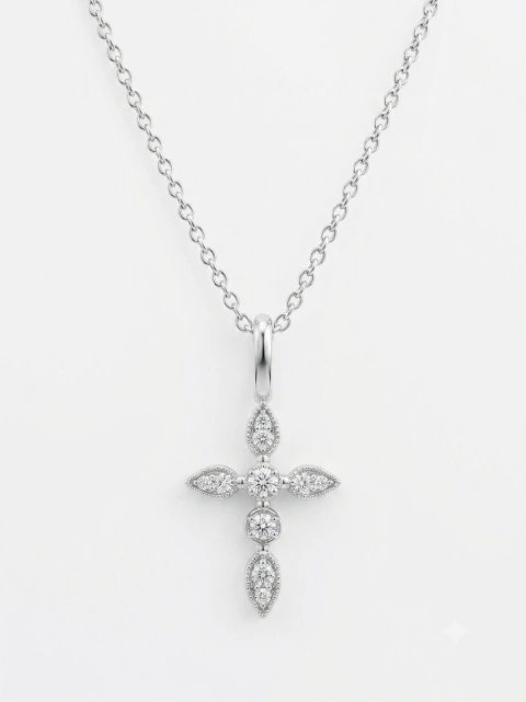 ￼Colar Cruz em Prata 925 com Moissanite e Certificado