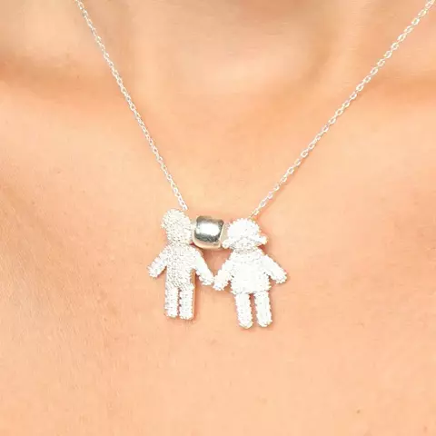 Colar Casal em Prata 925 Pingente Menino e Menina Cravejado