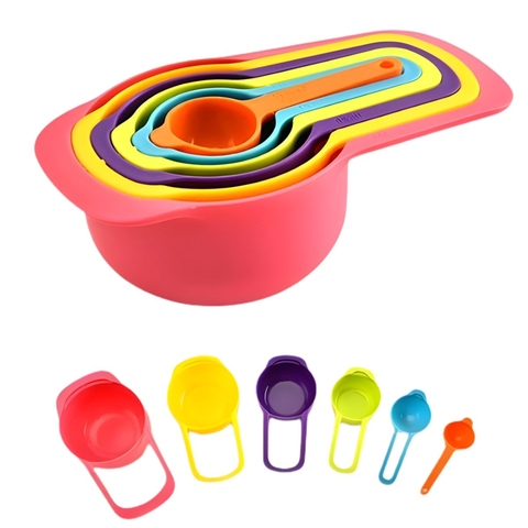 Kit Xícaras Colheres Medidoras 6 Peças Colorido Plástico