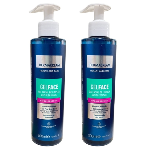 Kit 2 Gel Facial Limpeza Antioleosidade 300ml Dermacream