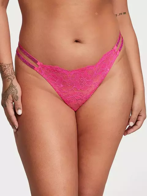 VICTORIA'S SECRET Tanga De Encaje Con Tiras Dobles Brillantes Strass - comprar online