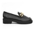 Loafer em Couro Preto com Enfeite de Corrente Dourada