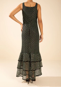 Vestido Longo MR Solto Decote Careca Preto/Menta na internet