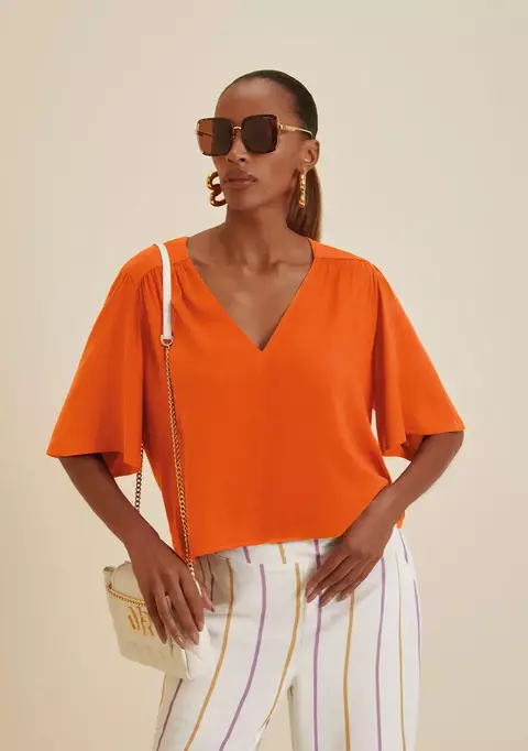 Blusa Laranja Visc Manga MR