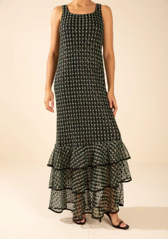 Vestido Longo MR Solto Decote Careca Preto/Menta