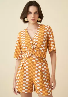 Cropped torção Laranja/Off