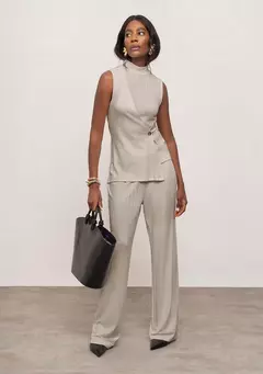 Pantalona Malha Canelada Bege - comprar online