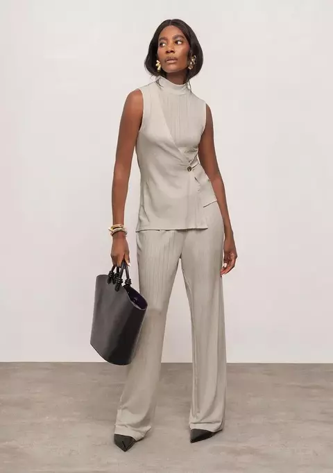 Pantalona Malha Canelada Bege