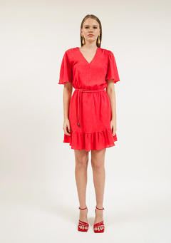 Vestido Goiaba curto c/ Cinto Zinco - LaTrovo 