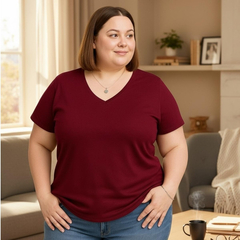 Remera Manga Corta Soft Premium Escote V Talle Grande Evase - comprar online