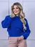 Blusa cropped feminina de tricot manga bufante lisa outono inverno