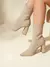 CUCCOO BASICS Botas de Malha Elástica de Cano Médio com Salto Grosso e Bico Fino, Moda em Café Escuro, Adequado para Deslocamentos,Outono e Inverno - Seuconfortotche