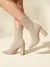 CUCCOO BASICS Botas de Malha Elástica de Cano Médio com Salto Grosso e Bico Fino, Moda em Café Escuro, Adequado para Deslocamentos,Outono e Inverno - Seuconfortotche
