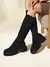 CUCCOO BASICS Botas Over-the-Knee Pretas de Detalhe Minimalista em Tricô, - comprar online