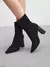 CUCCOO BASICS Botas de Malha Elástica de Cano Médio com Salto Grosso e Bico Fino, Moda em Café Escuro, Adequado para Deslocamentos,Outono e Inverno - Seuconfortotche