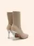CUCCOO BASICS Botas de Malha Elástica de Cano Médio com Salto Grosso e Bico Fino, Moda em Café Escuro, Adequado para Deslocamentos,Outono e Inverno