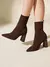 CUCCOO BASICS Botas de Malha Elástica de Cano Médio com Salto Grosso e Bico Fino, Moda em Café Escuro, Adequado para Deslocamentos,Outono e Inverno - loja online