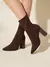 CUCCOO BASICS Botas de Malha Elástica de Cano Médio com Salto Grosso e Bico Fino, Moda em Café Escuro, Adequado para Deslocamentos,Outono e Inverno - Seuconfortotche