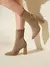 Imagem do CUCCOO BASICS Botas de Malha Elástica de Cano Médio com Salto Grosso e Bico Fino, Moda em Café Escuro, Adequado para Deslocamentos,Outono e Inverno