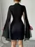 Elenzga Mini Vestido com Capa Ombro a Ombro, Gola Estruturada, Cor Sólida