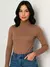 Blusa cacharrel feminino gola manga longa ribana canelado algodão Simples Casual Noite Casa Diário Rua outono inverno na internet