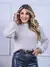 Blusa cropped feminina de tricot manga bufante lisa outono inverno - comprar online