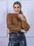 Blusa cropped feminina de tricot manga bufante lisa outono inverno - comprar online