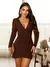 Vestido Curto Manga Longa Bufante Princesa Transpassado Decote Sexy Moda Festa Elegante Outono Inverno - loja online