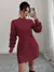 Elenzga Vestido de Malha Branco com Painel Felpudo, Gola Levantada e Cor Sólida Casual para Mulheres, Cinto Não Incluído - loja online