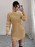 Elenzga Vestido de Malha Branco com Painel Felpudo, Gola Levantada e Cor Sólida Casual para Mulheres, Cinto Não Incluído - loja online