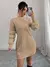Elenzga Vestido de Malha Branco com Painel Felpudo, Gola Levantada e Cor Sólida Casual para Mulheres, Cinto Não Incluído na internet
