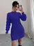 Elenzga Vestido de Malha Branco com Painel Felpudo, Gola Levantada e Cor Sólida Casual para Mulheres, Cinto Não Incluído - loja online