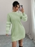 Elenzga Vestido de Malha Branco com Painel Felpudo, Gola Levantada e Cor Sólida Casual para Mulheres, Cinto Não Incluído - comprar online