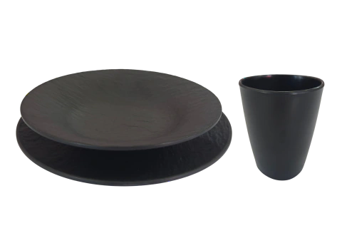 Vajilla de Melamina Kitchen King 12 Piezas | Colores Blanco y Negro | Ligera y Resistente