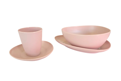 Vajilla Melamina Kitchen King 16 Piezas | Colores Gris y Rosa | Ligera y Resistente
